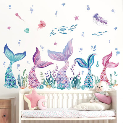 wondever Mermaid Tail Wall Decals Under The Sea Seaweed Wall Stickers | Peel and Stick, Removable, Wall Art Decals, Wall Decoration, Kids Room, Girls Bedroom Baby Nursery Playroom Decor