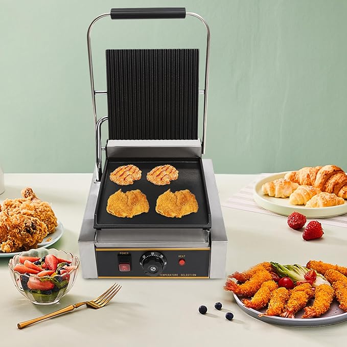 Commercial Electric Sandwich Panini Press Grill, 110V 1800W Up Grooved and Down - Image 3