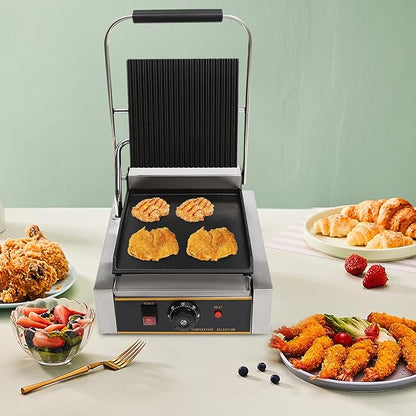 Commercial Electric Sandwich Panini Press Grill, 110V 1800W Up Grooved and Down - Image 3