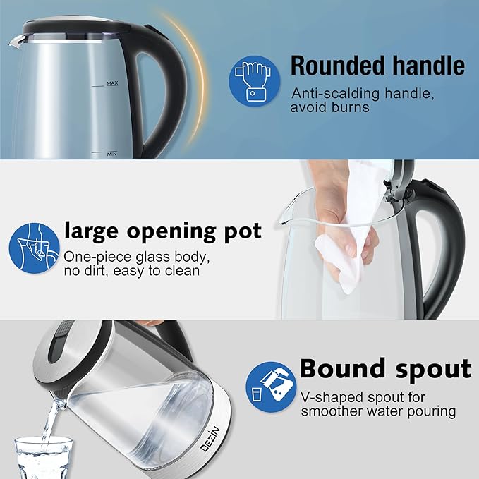 Dezin Electric Kettle, BPA-Free 2L Electric Water Heater, Glass Electric Tea - Image 7
