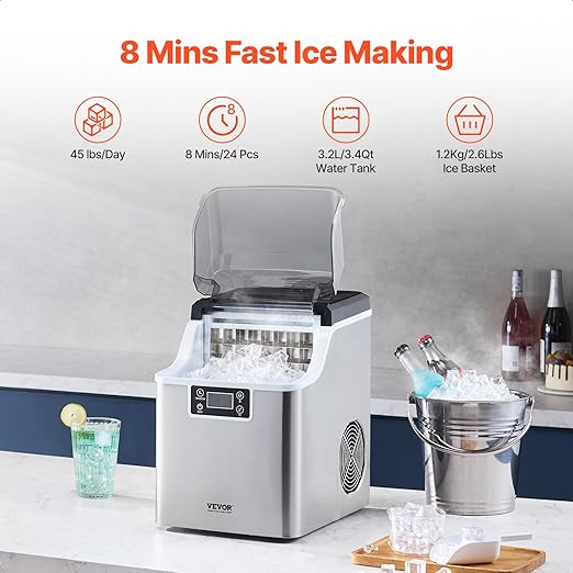 VEVOR Countertop Ice Maker, 24 Cubes Ready in 15 Mins, 45lbs in 24Hrs, - Image 2
