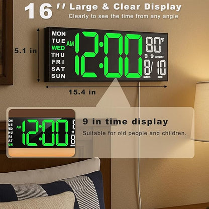 TrophyRak 16" Large Digital Wall Mount Clock, Count Down Timer, Big LED - Image 2