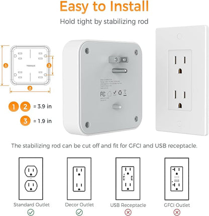 Multi Plug Outlet Extender, TESSAN 4 Outlet Splitter 3 USB Wall Charging Ports - Image 5