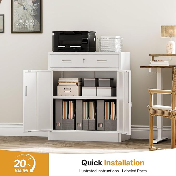 Metal Storage Cabinets with Drawer, Small White Steel File Cabinet - Image 7