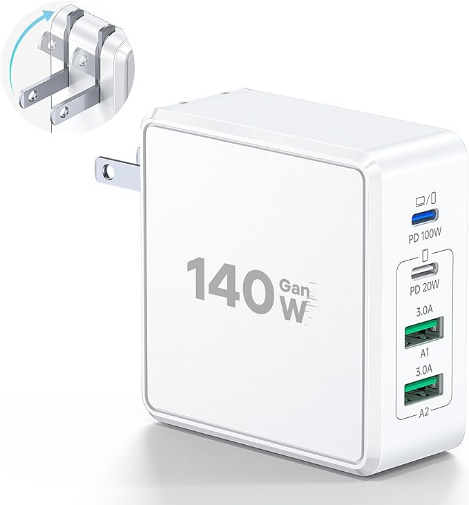 140W USB C Mac Book Pro Charger, 4-Port Type C 20W Fast Charger Block by Dulums