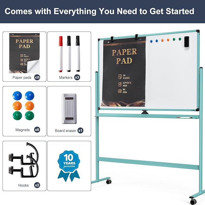Rolling Whiteboard, 48x32 Inches Dry Erase Board - Image 6