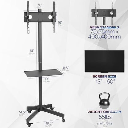 VIVO Mobile TV Cart for 13 to 60 inch Screens up to 55 lbs, LCD LED OLED 4K - Image 6