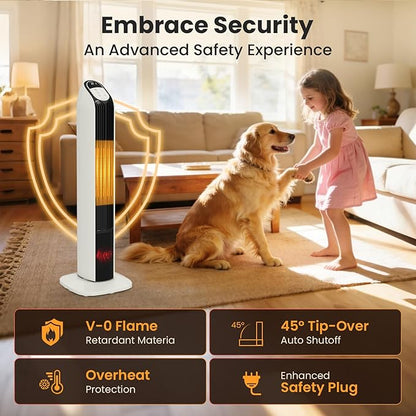 Zynkez 33" Space Heaters for Indoor Use Large Room, 1500W PTC Tower Fireplace - Image 5