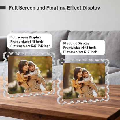 HOUSE DAY Acrylic Picture Frames 5x7 Acrylic Frame, 3 Pack Scalloped Magnetic 5x7 Picture Frame, Double Sided Clear 5 x 7 Photo Frame, Frameless FreeStanding 5 x 7 Picture Frames Gift for Desktop Display