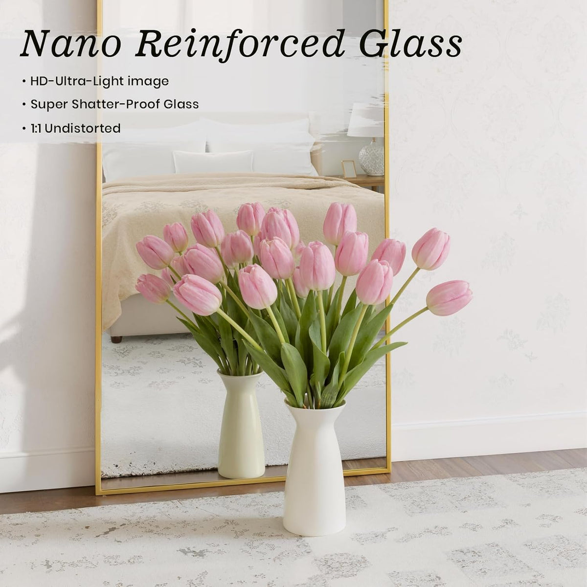 Anpark Gold Rectangle Oversized Mirror Full Length with Stand 26" x 71" Large Full Body Dressing Standing Floor Mirror for Bedroom Wall Mounted Mirror for Living Room Home Decor