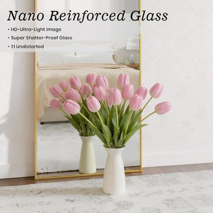 Anpark Gold Rectangle Oversized Mirror Full Length with Stand 26" x 71" Large Full Body Dressing Standing Floor Mirror for Bedroom Wall Mounted Mirror for Living Room Home Decor