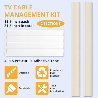 ZhiYo TV Cord Cover for Wall, 32 inch Cable Concealer, Cord Hider for Wall - Image 4