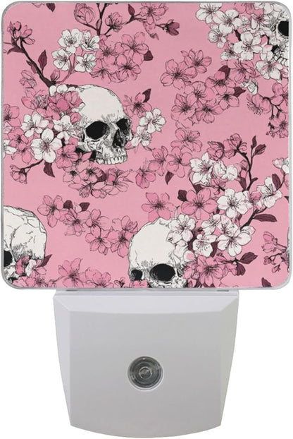 Pigsaly Led Night Light Pink Cherry Blossoms White Skulls Night Light Plug in by Pigsaly