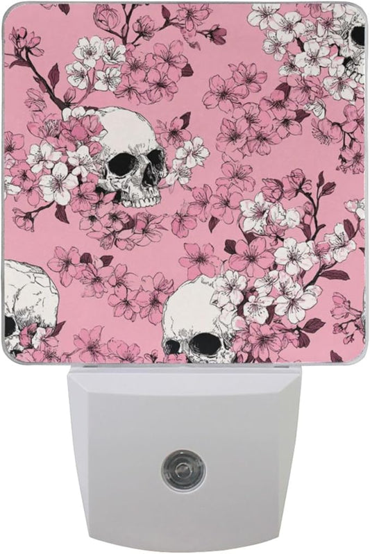Pigsaly Led Night Light Pink Cherry Blossoms White Skulls Night Light Plug in by Pigsaly