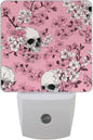 Pigsaly Led Night Light Pink Cherry Blossoms White Skulls Night Light Plug in by Pigsaly