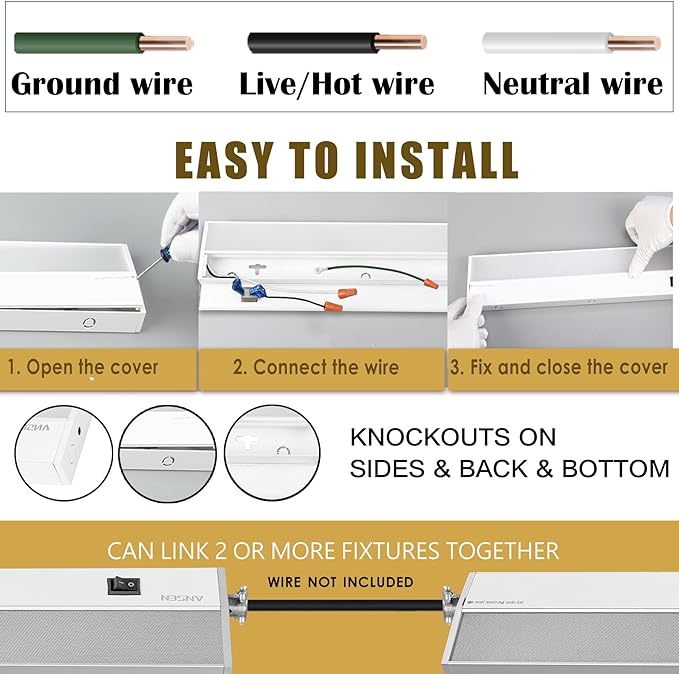 Ansen 2Packs of Under Cabinet Lighting Hardwired, 24in 18W 1237LM Dimmable Led - Image 6