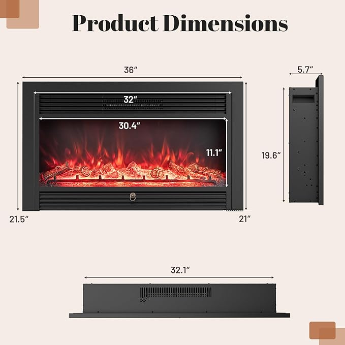 Giantex 36" Electric Fireplace Insert, Wall Recessed/Mounted, Freestanding - Image 7