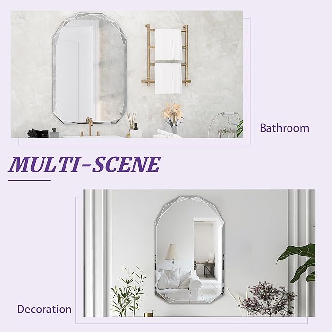 Bathroom Mirror for Wall, Bathroom Vanity Mirror, Beveled Edge Frameless Wall - Image 7