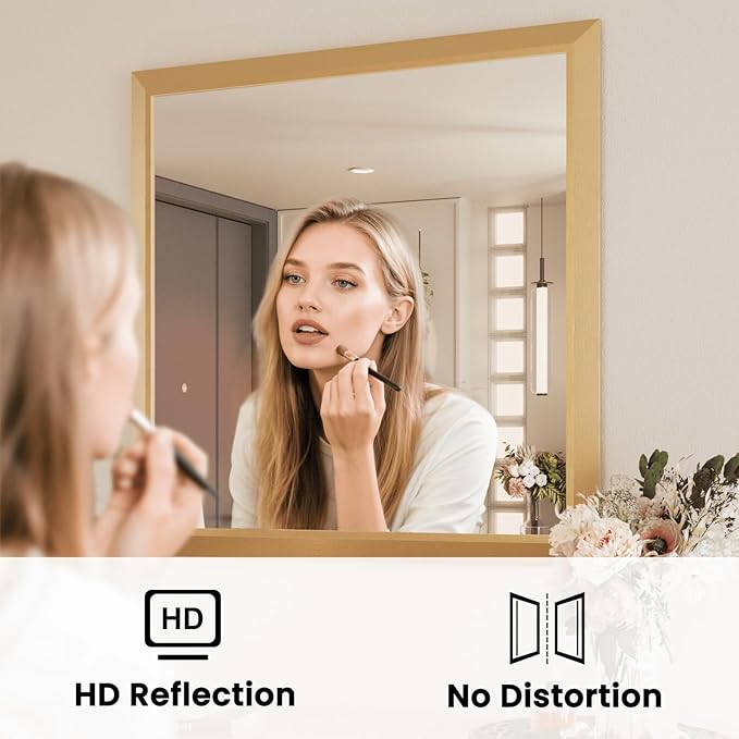 Amorho Bathroom Mirror, 36x36 Inch Golden Thick Metal Framed Wall Mirrors - Image 2