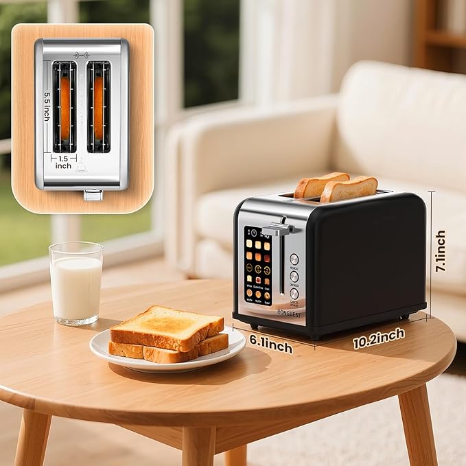 2 Slice Easy Touch Screen Toaster, Stainless Steel Toaster - Image 10