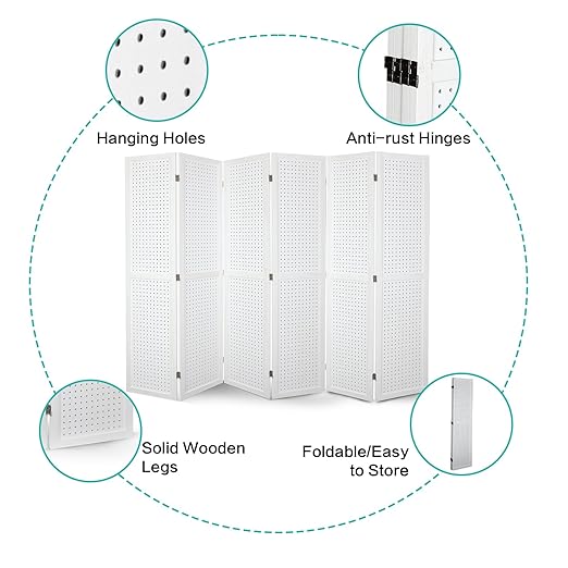 Babion 6 Panel Pegboard Display, Freestanding Folding Privacy Screens - Image 6