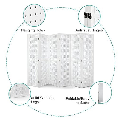 Babion 6 Panel Pegboard Display, Freestanding Folding Privacy Screens - Image 6