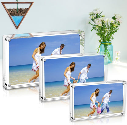 AMEITECH Acrylic Photo Frames 6x8'', Magnetic Acrylic Block Picture Frame,Desktop Frameless Photograph Display | Double Sided Floating Magnetic Frames, 20mm Thick, Free Standing Desktop Display for Postcards, Pictures and Artworks