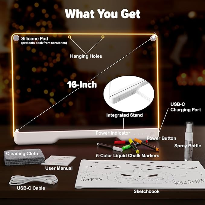 16-Inch Rechargeable Doodle Glow LED Note Board, 7-Color Light Modes, Neon Art - Image 7