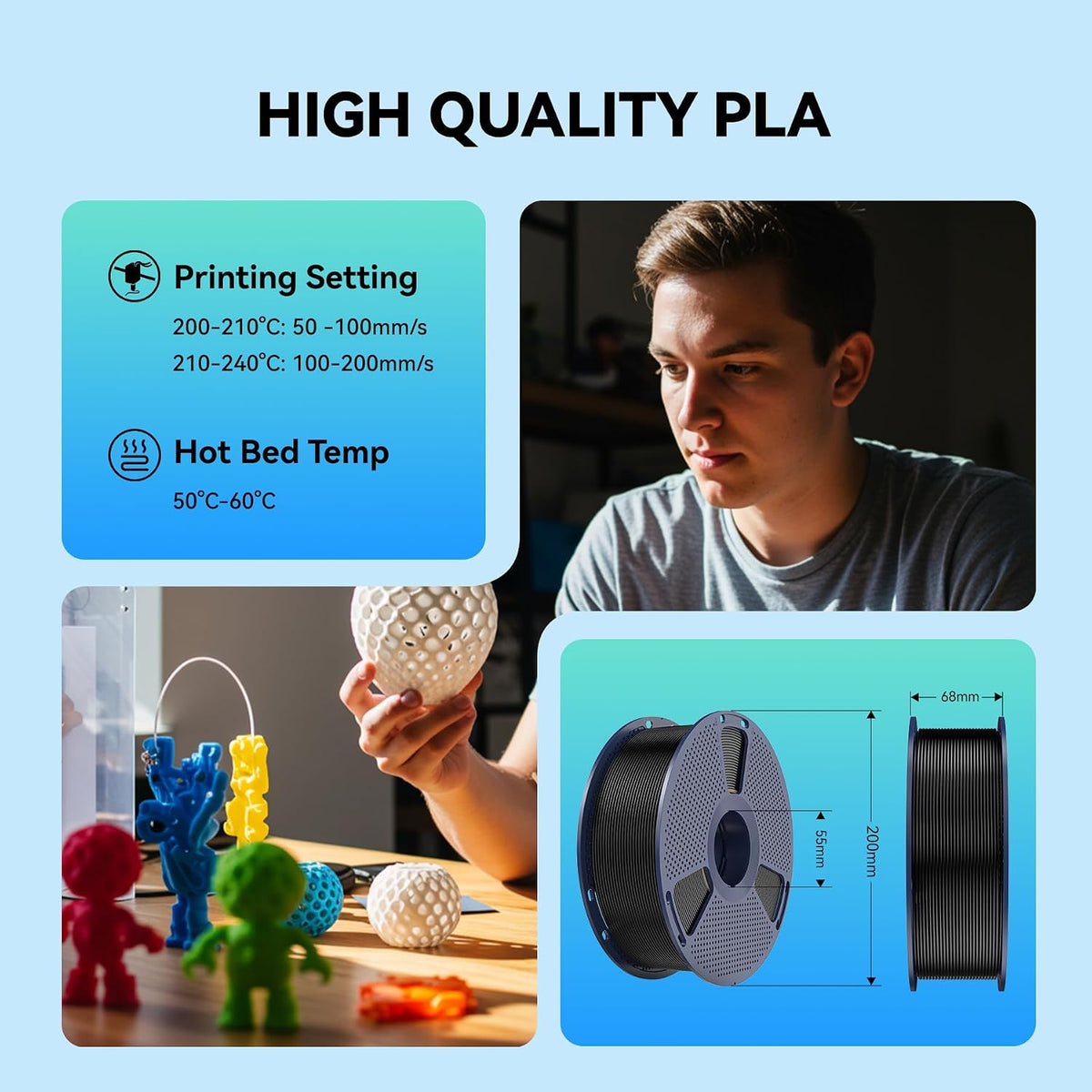 SUNLU PLA 3D Printer Filament, Oak & Coffee Brown, 2-Pack, 2KG Total