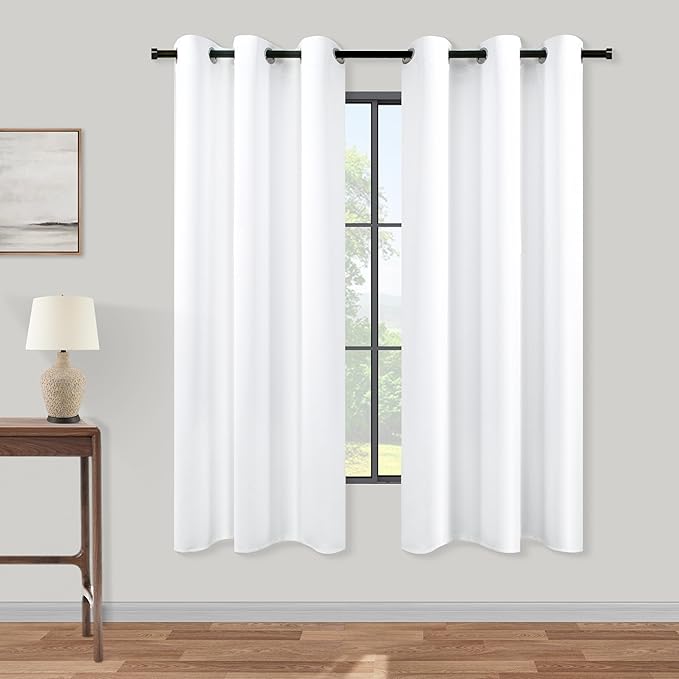 KOUFALL White Curtains 63 Inch Length 2 Panels Set Grommet Lightweight 60-70% by KOUFALL