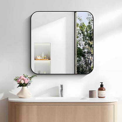 FORBATH Bathroom Mirror for Over Sink 24x24 Inch Black, Square Wall Mirror by FORBATH