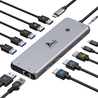 Laptop Docking Station 13 in 1, Dual Monitor Triple 4K Display, 8 USB C/A Ports by LIONWEI
