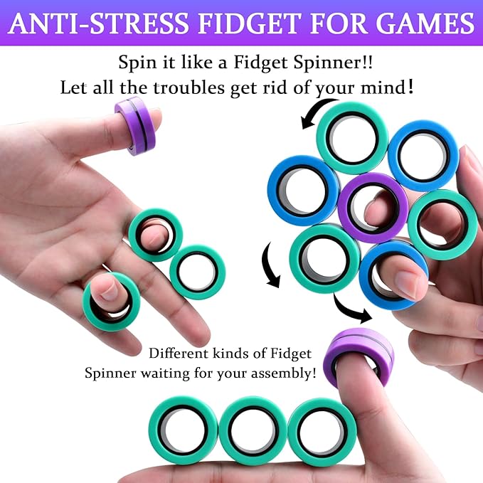 Cevioce 9 PCS Magnetic Ring Fidget Toys Set, ADHD Anxiety Magnetic Finger - Image 4