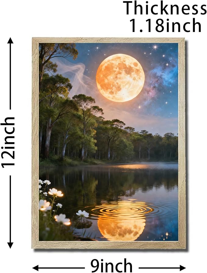 URVIP LED Glowing Photo Frame, 3D Starry-Sky Blue Moon Wall Art, 9x12 Inches - Image 2