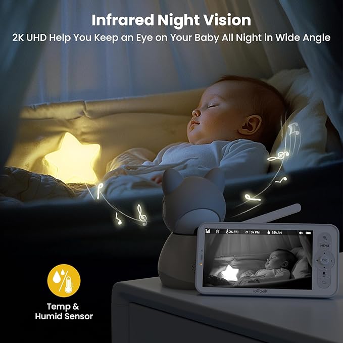 ieGeek Baby Monitor with 2 Cameras, 2-Way Audio, Cry Detection, Temperature - Image 5
