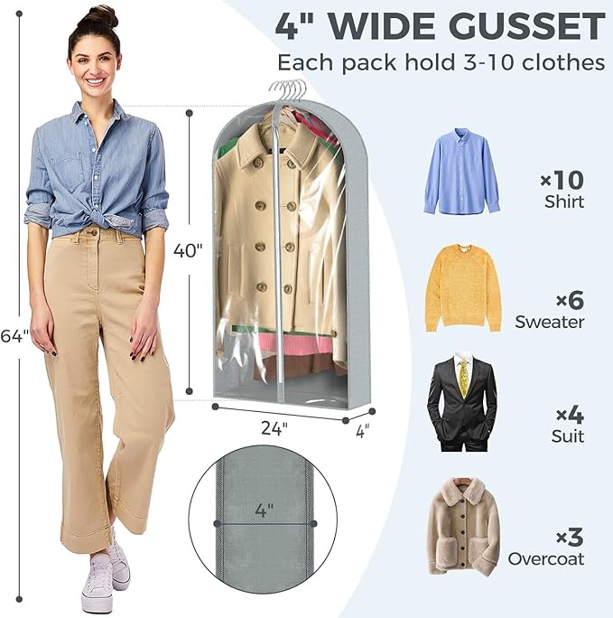 1 Pcs 40" Garment Bags for Hanging Clothes, Garment Bags Shoulder Covers - Image 2