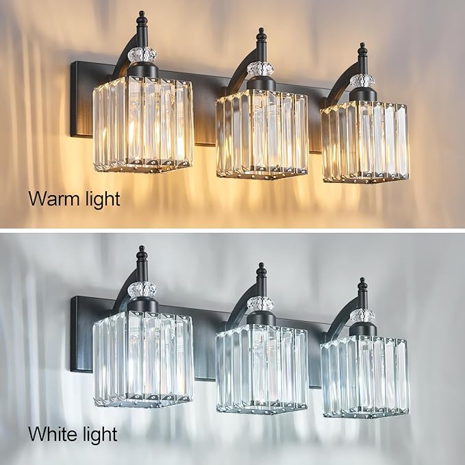BBLLWJ Modern Bathroom Vanity Light 3-Light Black Crystal Light Fixtures Over - Image 2
