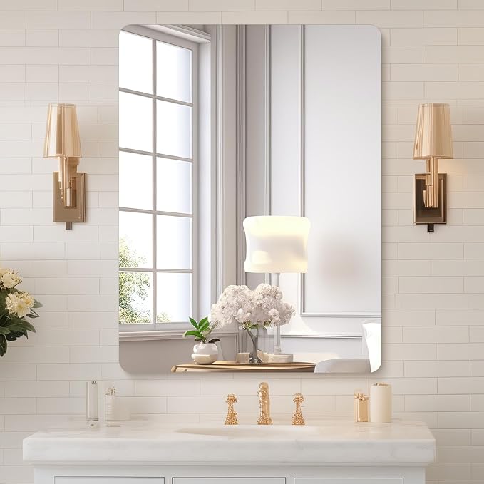 Mirrorons 18x24 Frameless Bathroom Mirror, Rounded Corner Bathroom Vanity Mirror by Mirrorons