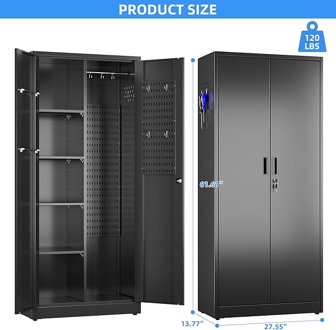 SUXXAN Broom Closet Storage Cabinet, 61.6" x 11.7" x 27.5" Metal Cleaning - Image 2