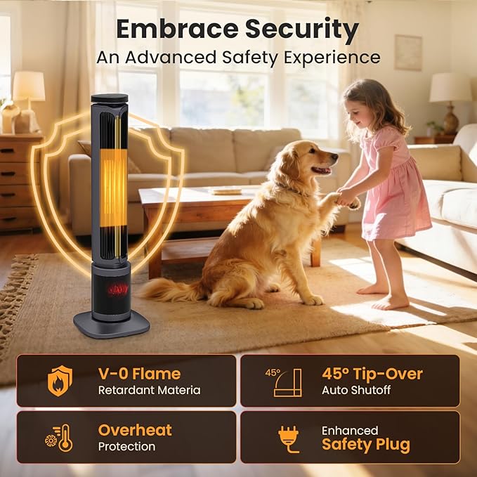 Zynkez 34.5" Space Heaters for Indoor Use Large Room, 1500W PTC Tower Fireplace - Image 6