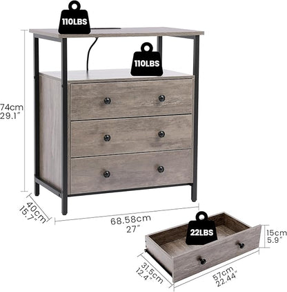 Edbuosy 3 Wooden Drawers Nightstand, 27 Inch Wide Night Stand Set 2 - Image 3