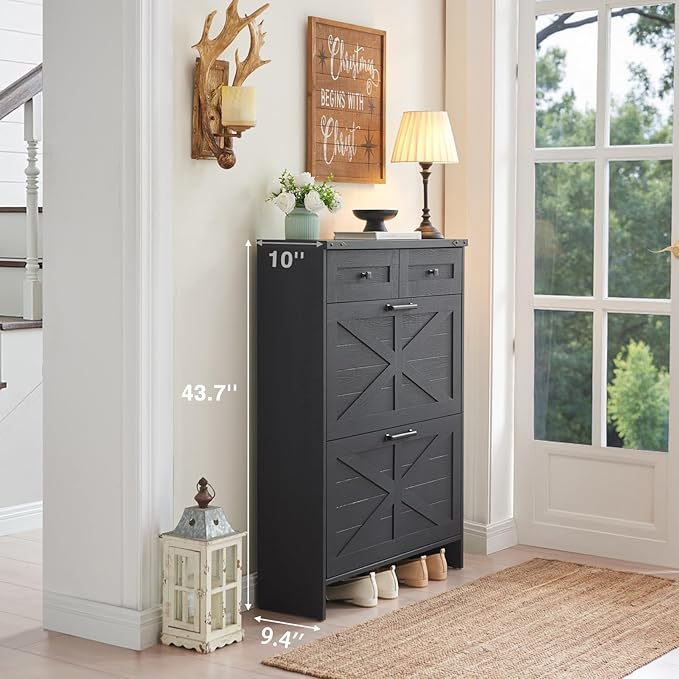 Shoe Storage Cabinet, Farmhouse Shoe Organizer - Image 3