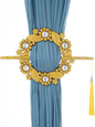 Decorative Curtain Holdback Set with Crystal Floral Design, 2 Pack Silver and Gold Tiebacks with Tassels, Elegant Wall-Mounted Drapery Holders (Golden)