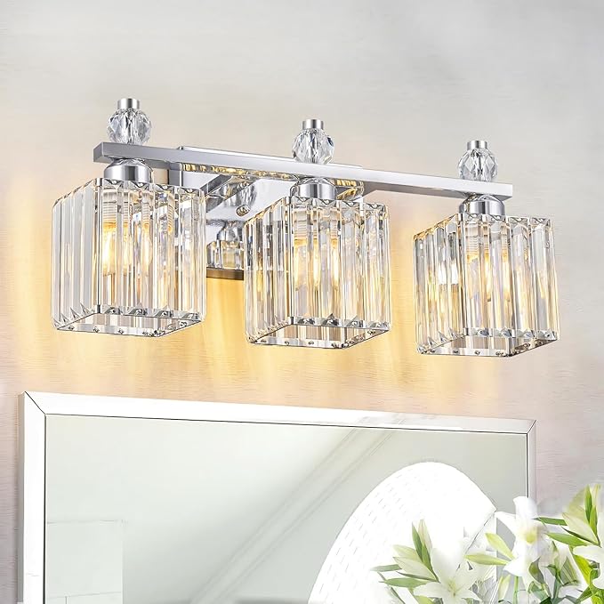 FDPBY Bathroom Vanity Lights 3-Light Modern Crystal Vanity Light Chrome - Image 7