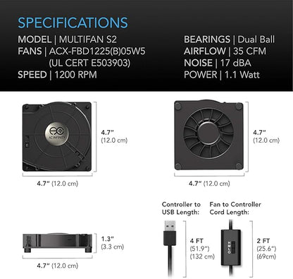 AC Infinity MULTIFAN S2, Quiet 120mm USB Blower Fan - Image 6