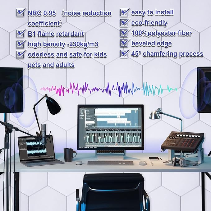 18 Pack Self-adhesive Acoustic Panels Soundproof Wall Panels 12"X10"X 0.4" - Image 3