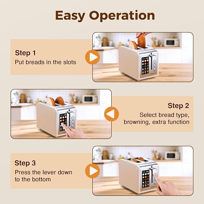2 Slice Easy Touch Screen Toaster, Stainless Steel Toaster - Image 8