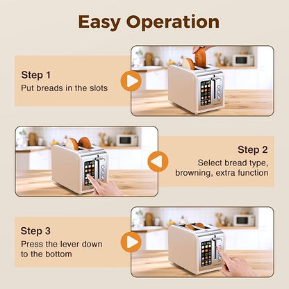2 Slice Easy Touch Screen Toaster, Stainless Steel Toaster - Image 8
