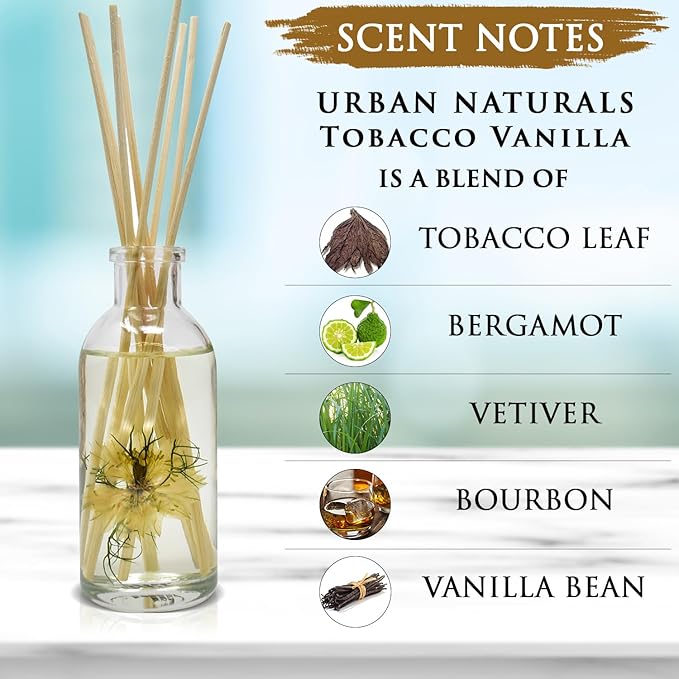 Urban Naturals Tobacco & Vanilla Reed Diffuser Scented Sticks Set | Tobacco Leaf - Image 4