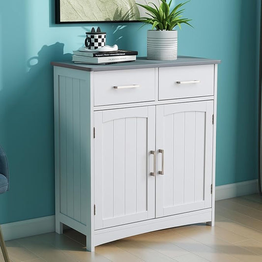 Modern White Buffet Cabinet, 26x30 Inches, 2 Doors, 2 Drawers, Adjustable by VANIRROR